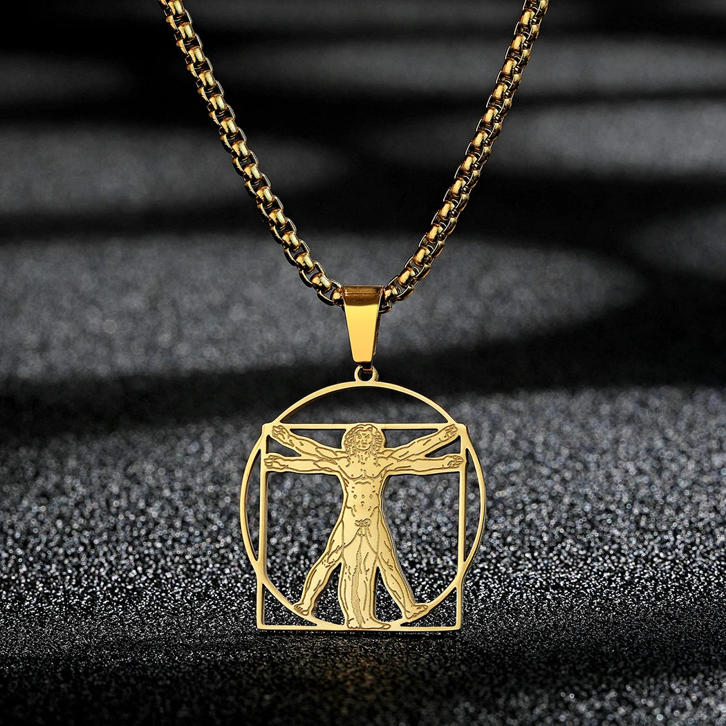 Vitruvian Man Art Pendant Necklace