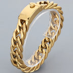 12/15MM Width Cuban Link Chain Bracelet For Man Waterproof Black/Gold Color Stainless Steel Bracelets Valentines