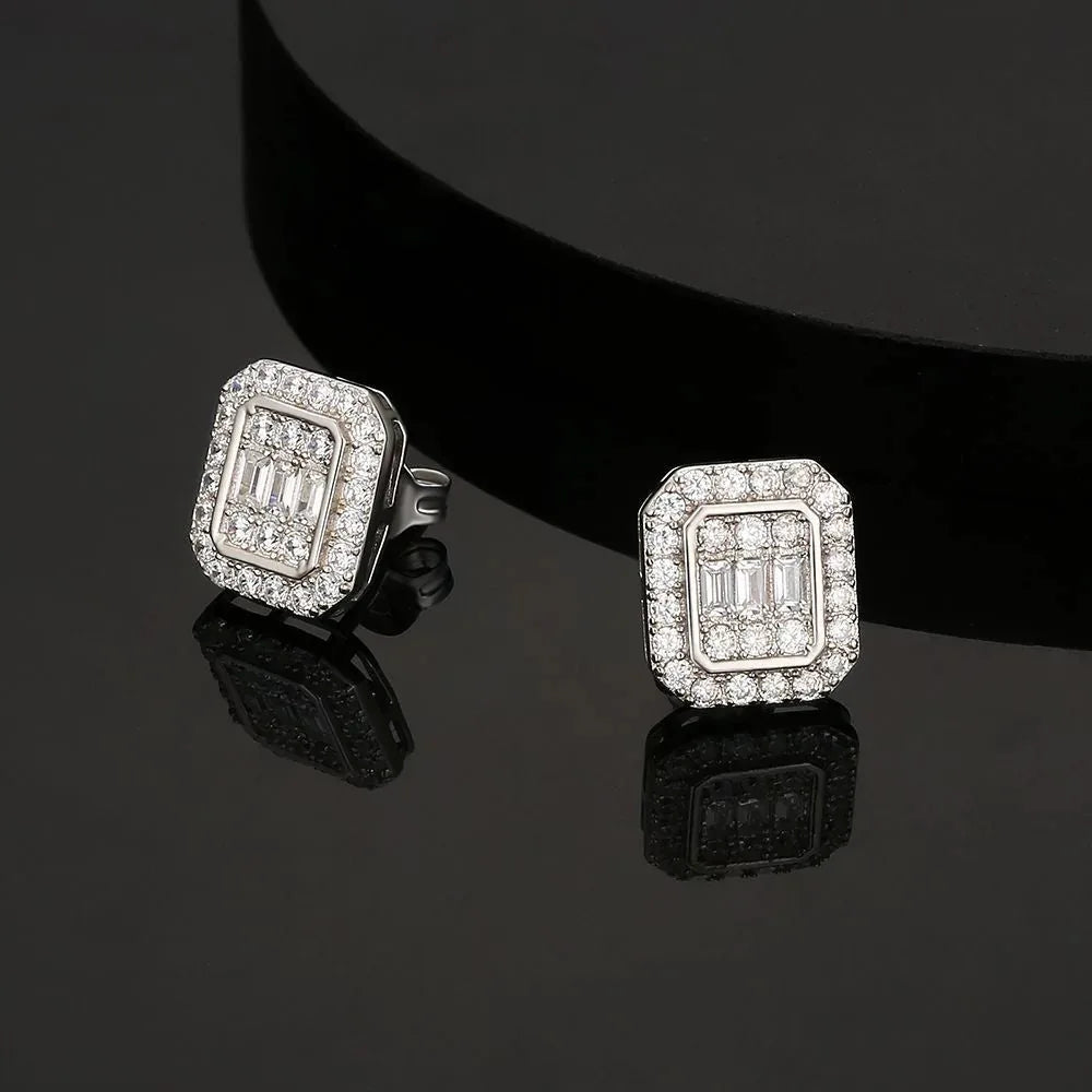 Iced Out Zircon Stud Earrings — Gold