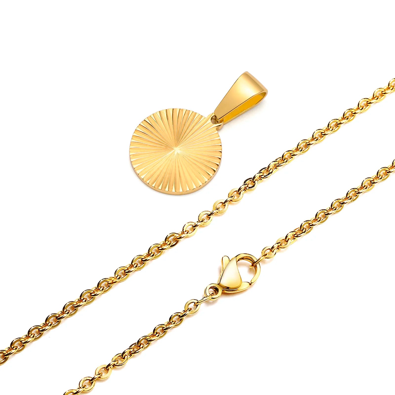 Sunburst Round Disc Pendant — Gold