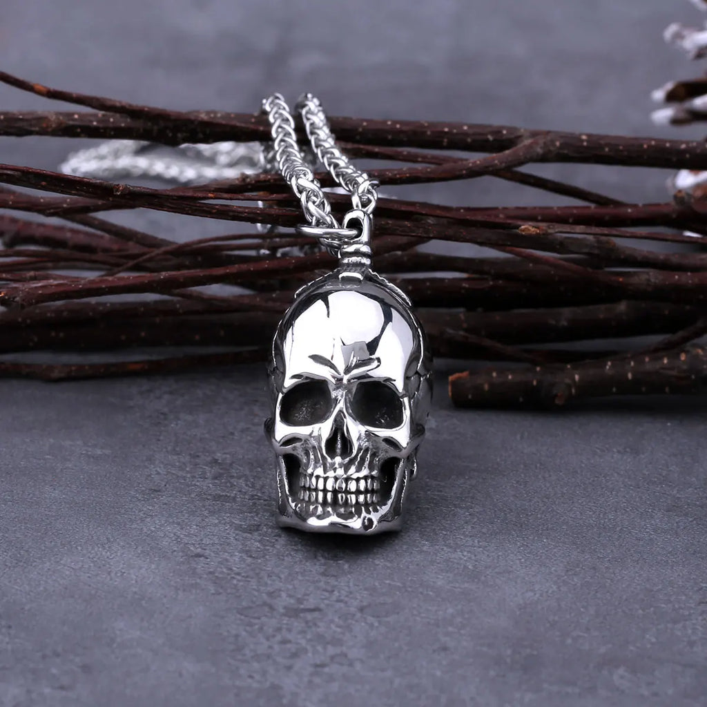 Large Gothic Skull Pendant Necklace — Stainless Steel