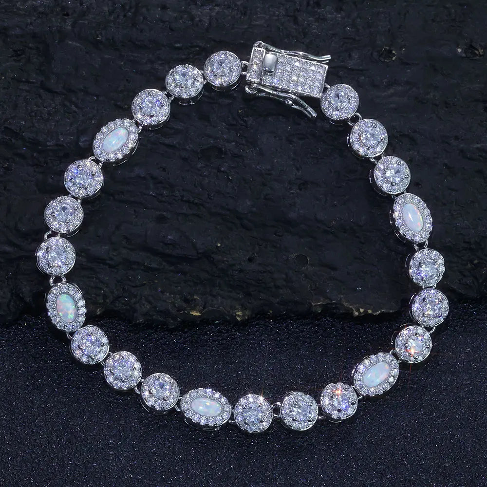 Tennis Chain Necklace Stainless Steel Opal Diamond