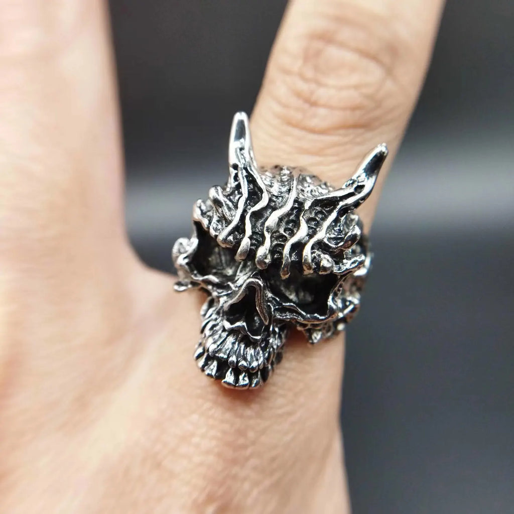 Gothic Dark Rakshasa Skull Open Ring — Zinc Alloy