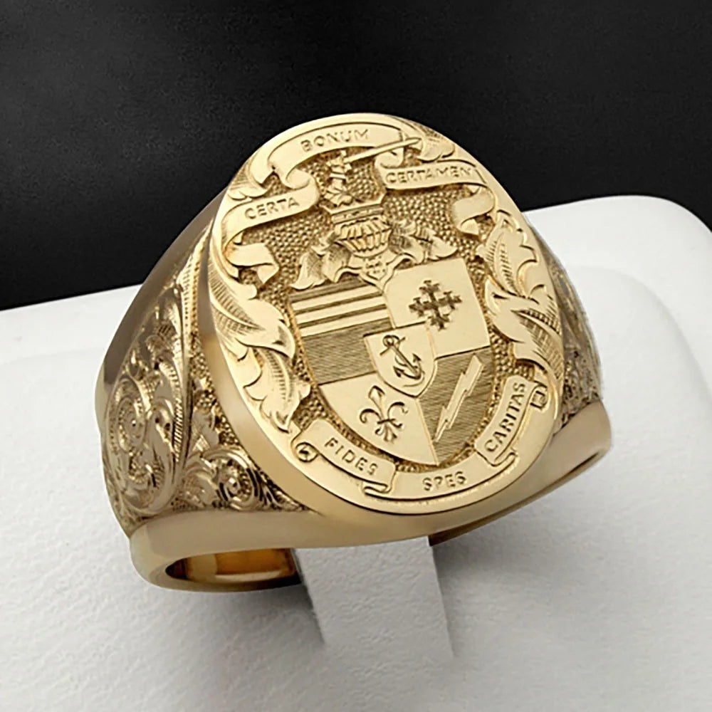 2026 Popular 925 Silver Plated 18k Gold Retro Carved Godfather Ring, High-end Men's Engagement Wedding Ring