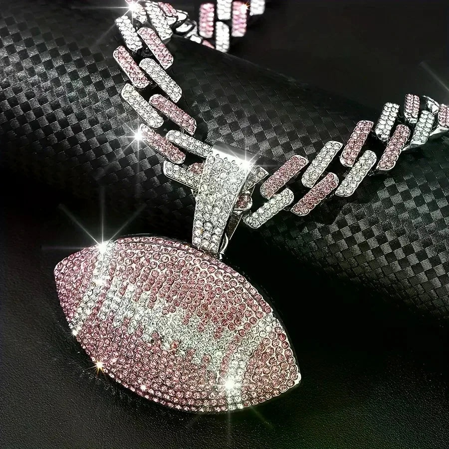 Football Pendant Necklace with 18-Inch Miami Chain — Sports Fan