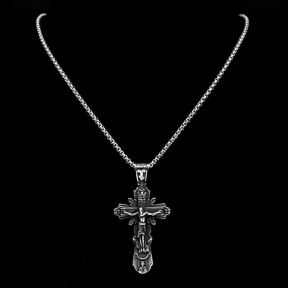 Orthodox Jesus Crucifix Pendant — Silver