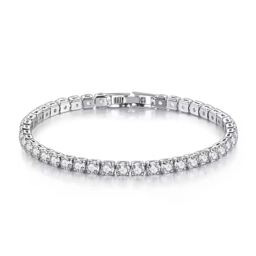 Silver Jewelry 4MM Tennis Bracelet Inlaid with Zircon, Luxury Banquet Engagement Party Gift for Women