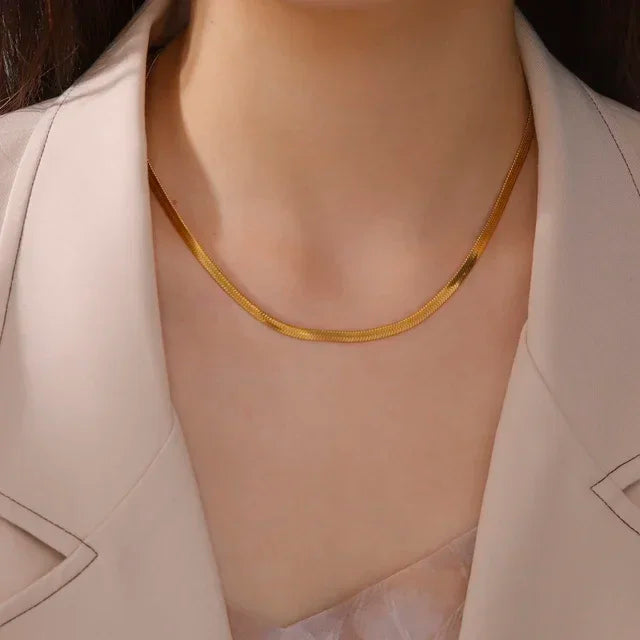 Gold Herringbone Snake Chain Necklace 5mm — Stainless Steel