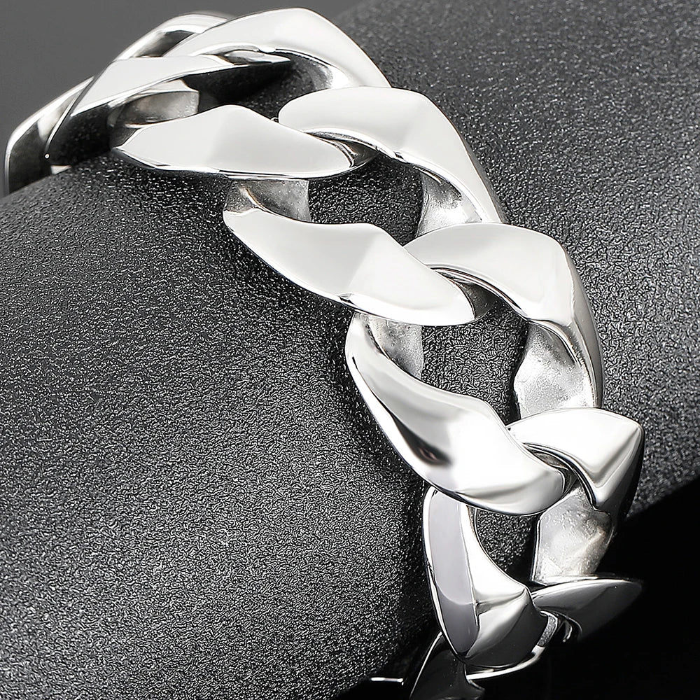 Cool 31MM Hip Hop Cuban Chain Bracelet Men's High Polished Solid Stainless Steel Jewelry Gift Logo Laser Engraving