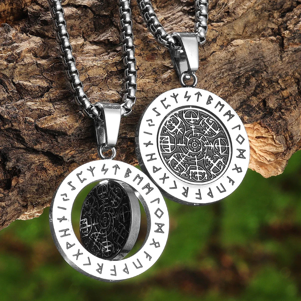 Rotatable Viking Compass Rune Men Necklaces With Pendant Stainless Steel Jewelry For Male Women Punk Accessories Gifts Wholesale
