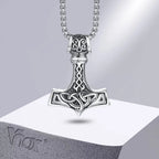 Vnox Vintage Men Norse Viking Necklaces,Rock Punk Retro Thor Mjolnir Hammer Pendant,Scandinavian Nodic Amulet Rune Neck