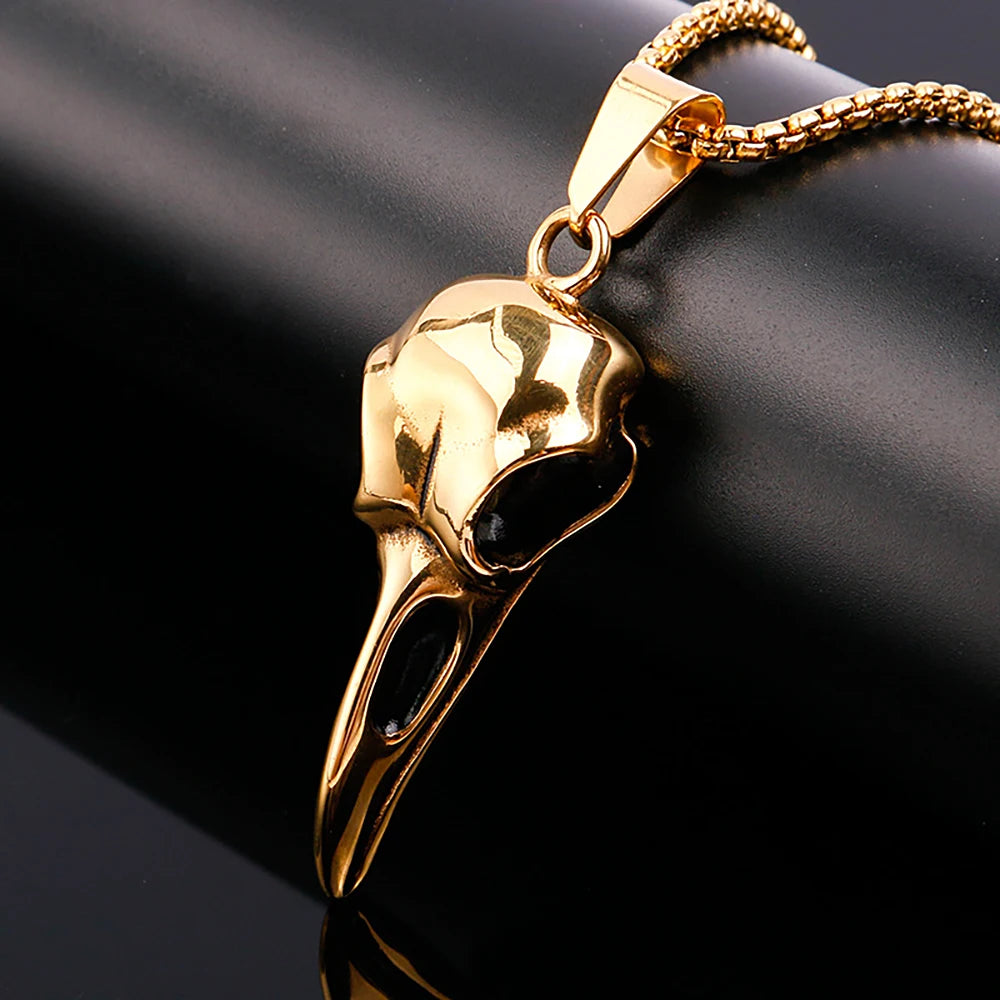 Retro Viking Raven Skull Pendant Necklace for Men Women 316L Stainless Steel Crow Skull Necklaces Fashion Jewelry Gift Wholesale