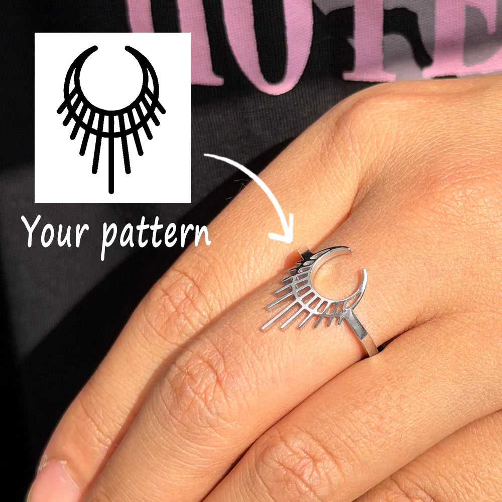 Customized Pattern Stainless Steel Ring Personalized Logo Stainless Steel Open Adjustable Ring Wedding Gift Wholesale
