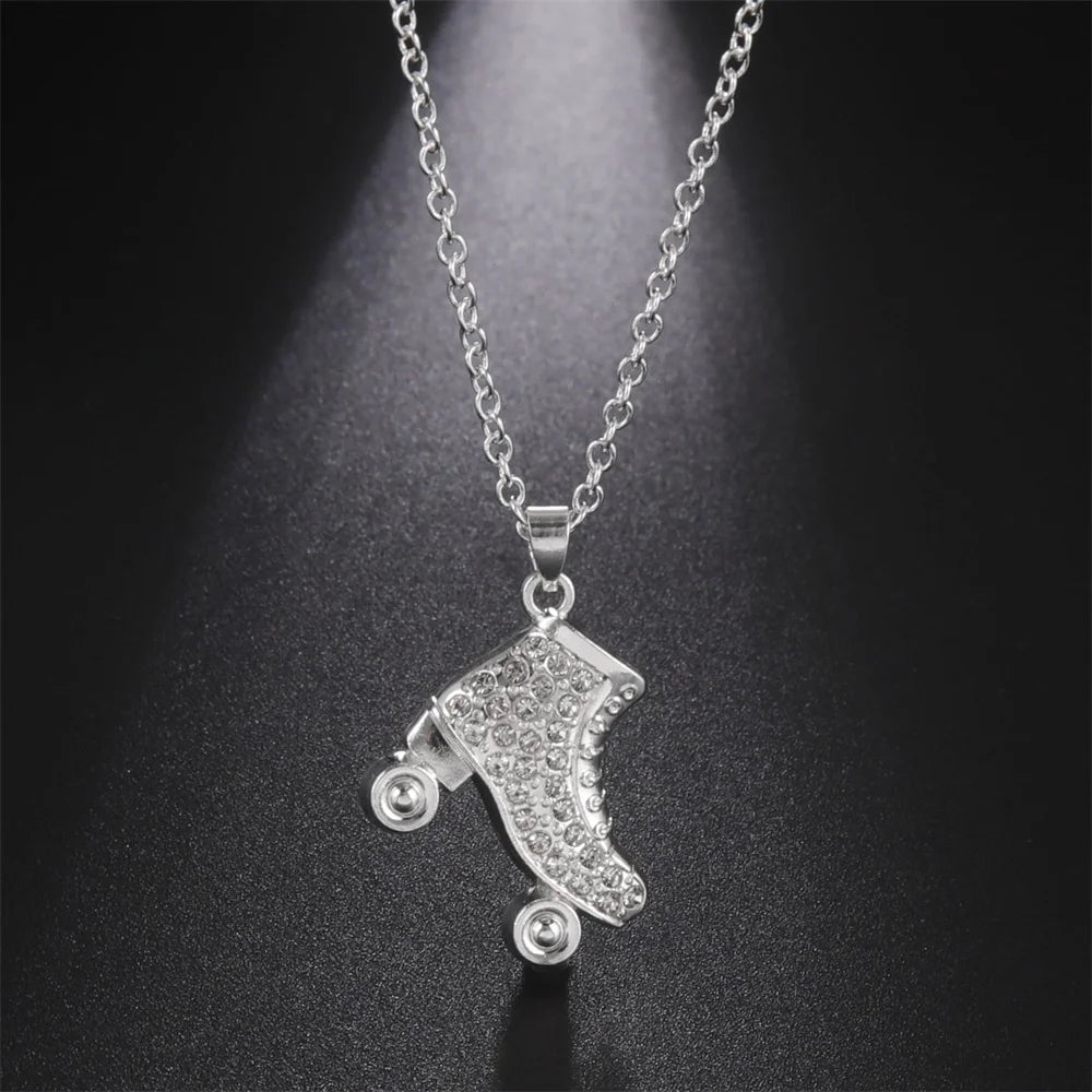 CZ Roller Skate Charm Pendant Necklace for Women