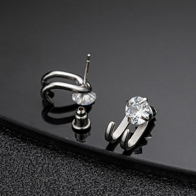Double Claw Hook Stud Earrings with CZ Crystal for Men & Women