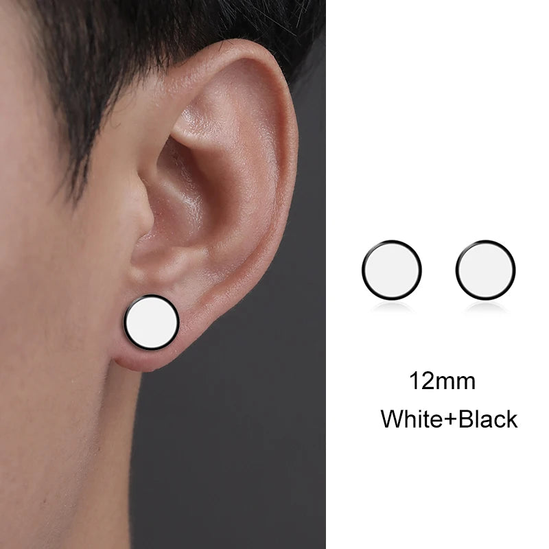 Trendy HipHop Titanium Steel Round Men's Stud Earrings Hippie Stainless Steel Black Drip Earings for Men Couple
