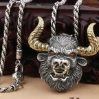 Retro Punk Turquoise Bull Head Pendant Necklace for Men Fashion Hip Hop Motorcycle Riding Trend Cool Personalized