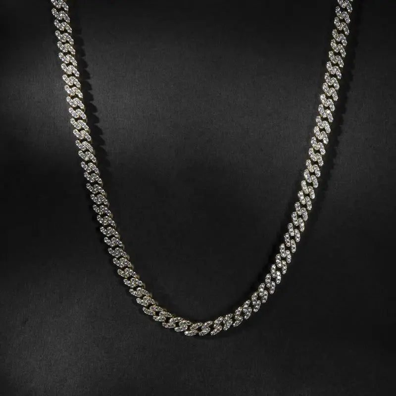 New 9MM Hip Hop Men Women Prong Cuban Link Chain Necklace Bling Iced Out 1 Row Rhinestone Paved Miami Cuban Chain