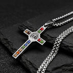 Saint Benedict Jesus Cross Stainless Steel Necklace Catholic Crucifix Male Colored Zircon Necklaces Jewelry San Benito
