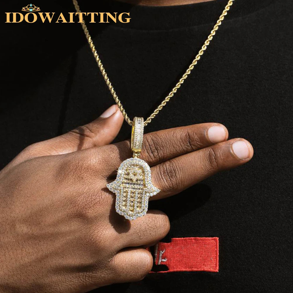 Iced Out Hamsa Hand Pendant Necklace Micro Pave Cubic Zirconia For Women Bling 5A CZ Box Chain Hip hop Boy Men Jewelry