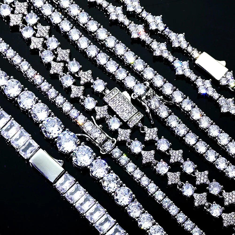 NUOYA Hip Hop Tennis Bracelet Iced Out AAAAA CZ Diamond Star Chain Bling White Gold Plated Jewelry luxury Gift Women Men