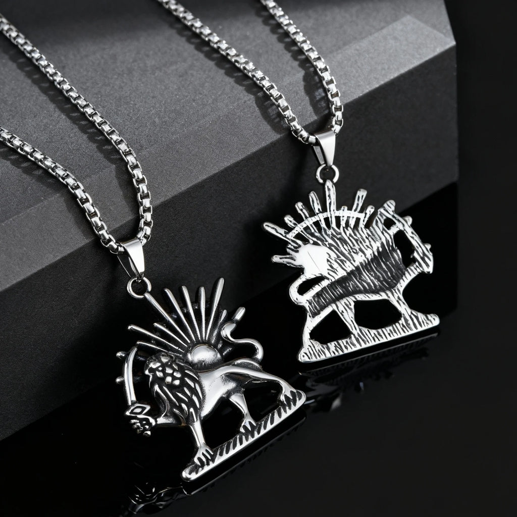 Persian Lion and Sun Pendant — Stainless Steel