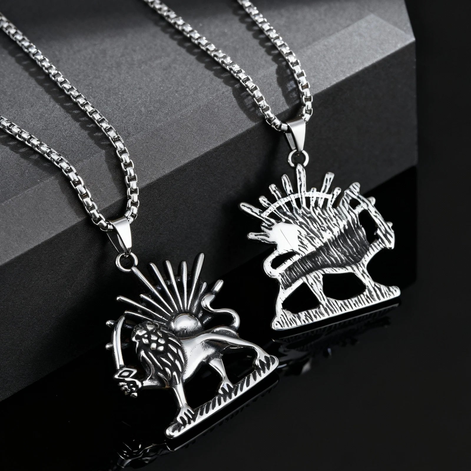Persian Lion and Sun Pendant — Stainless Steel
