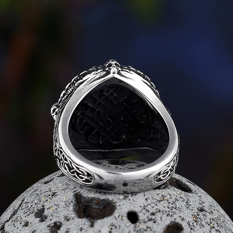 Stainless Steel Viking Compass Runic Statement Rings With Skull Punk Men Vintage Viking Men Rings Jewelry