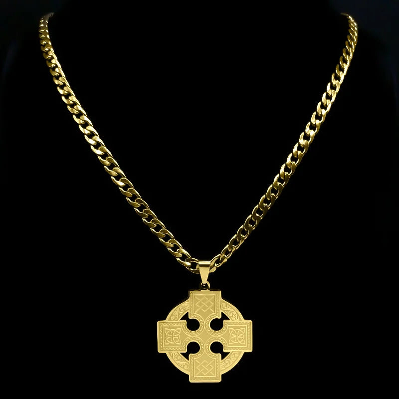 Celtic Cross Gold Pendant Necklace — Stainless Steel
