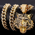Iced Out Tiger Head Cuban Pendant — Gold