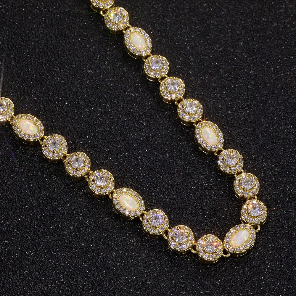 Tennis Chain Necklace Stainless Steel Opal Diamond