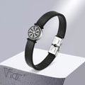 Vnox Norse Viking Compass Charm Bracelets for Men, Black PU Leather Bangle, Protective Amulet Jewelry