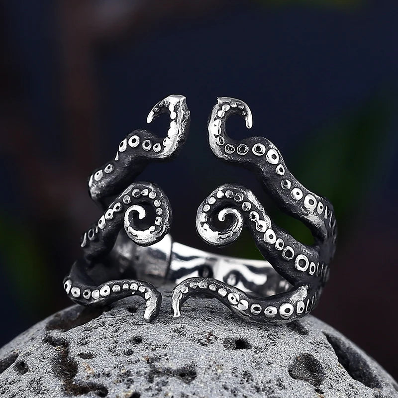 Dropshipping Christmas Charm Halloween Octopus Punk Stainless Steel Seaman Rings Men Anel Puck Jewelry Gift for Sailor