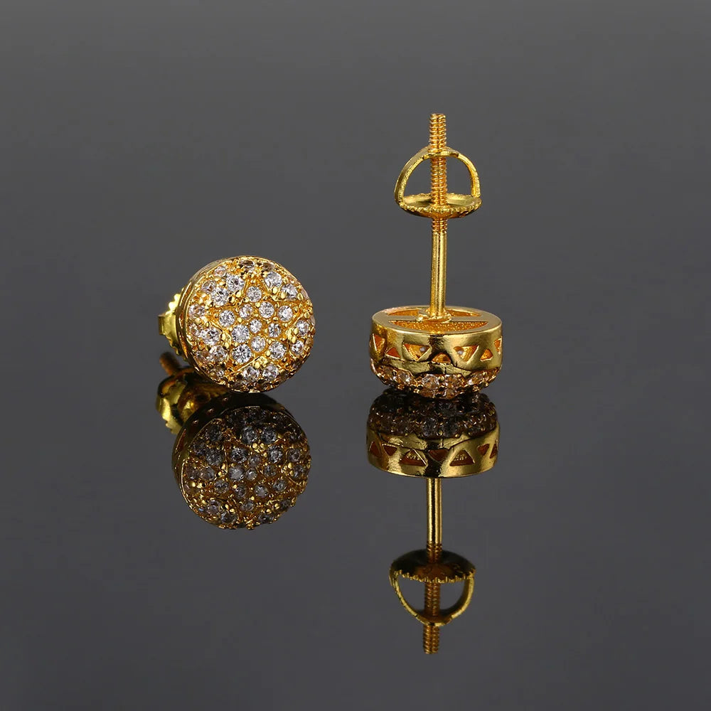 Iced Out Hemispherical Stud Earrings — SS