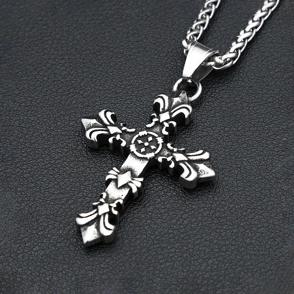 Gothic Cross Flower Pendant — Stainless Steel