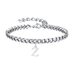 Vnox A-Z Initial Bracelets for Men Women, Never Fade Silver Color Stainless Steel Cuban Chain Bracelet with 26 Letter
