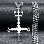 666 Inverted Cross Trident Necklace — Silver