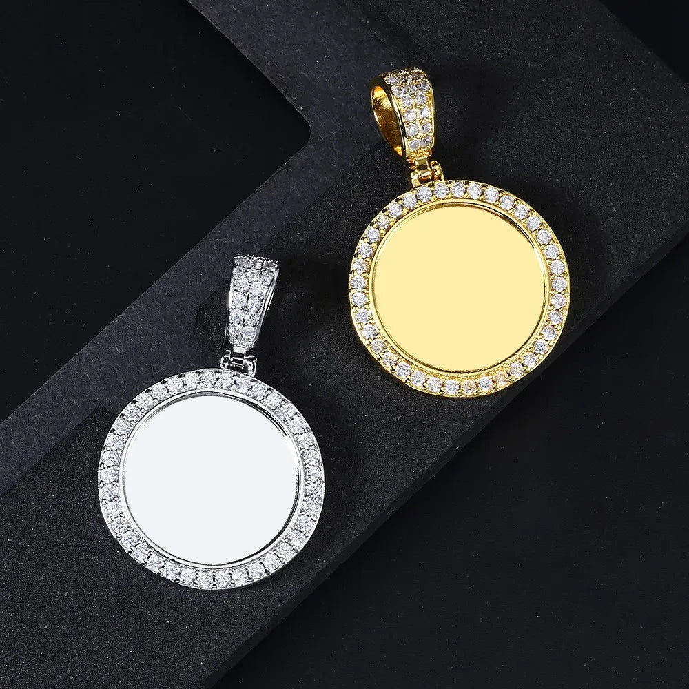 Large Round Photo Customized Pendant Necklace For Women Men Full Zirconia Neck Chain Hiphop Jewelry Memory Couple