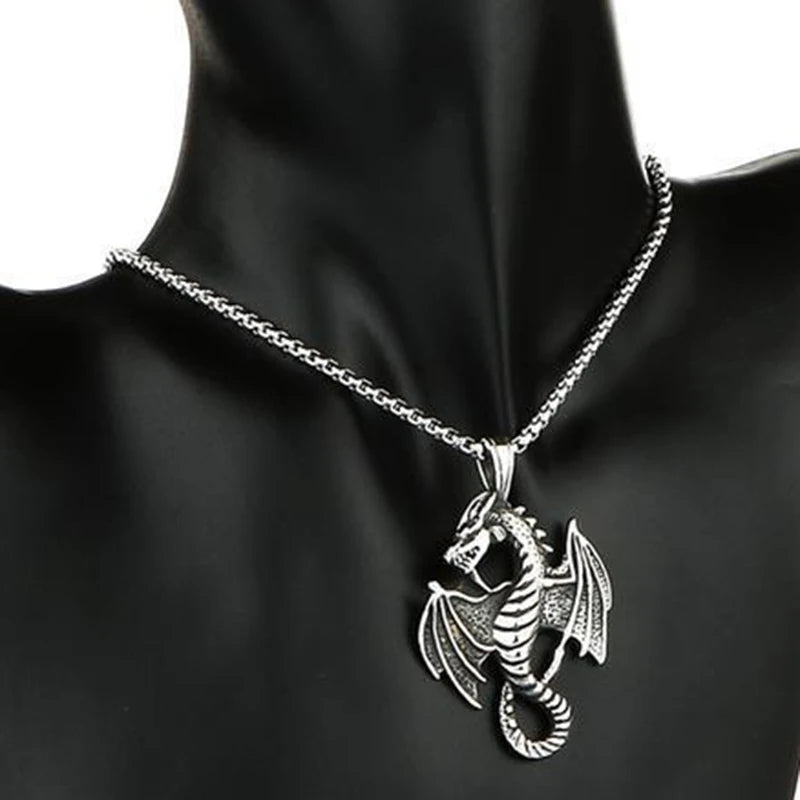 Stainless Steel Dragon Pendant Necklace Statement