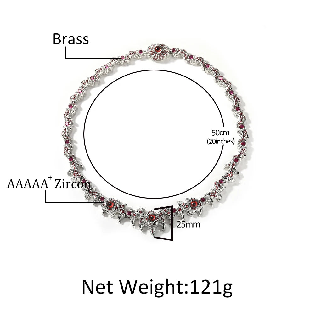 UWIN Iced Out Silver Color Red Eyes Chain Necklaces for Women Men Thrilled Claws Cubic Zirconia Hip Hop Jewelry for Gift