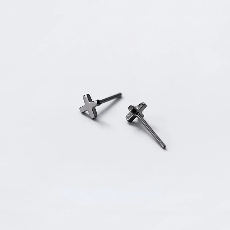 Black Cross Stud Earrings for Men & Women — Black-Tone