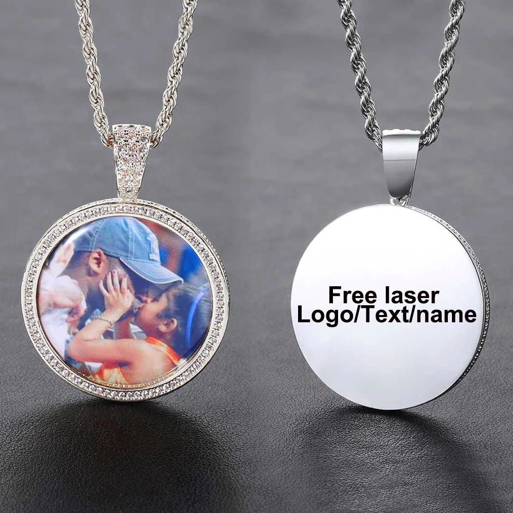 Iced Out Photo Pendant Necklace Stainless Steel