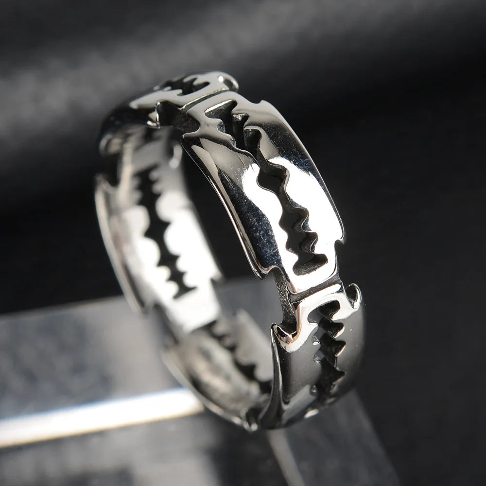 Blade Ring Punk Black Silver Band for Men — Stainless Steel