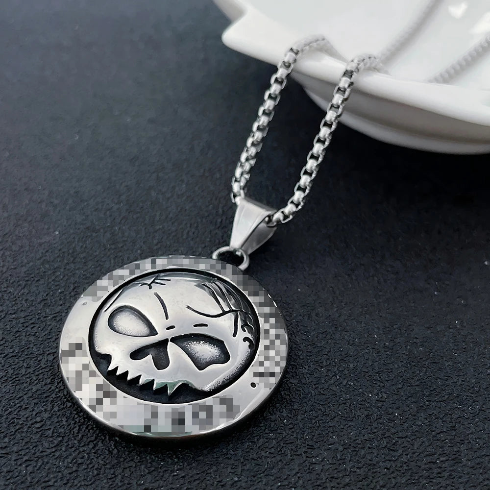 Harley Badge Skull Pendant Necklace — Stainless