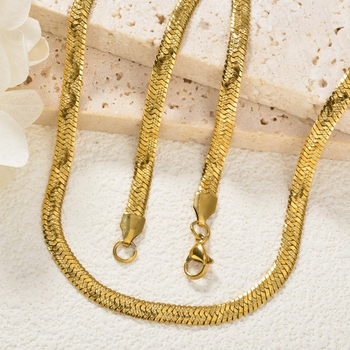 Flat Herringbone Chain Necklace — Stainless Steel