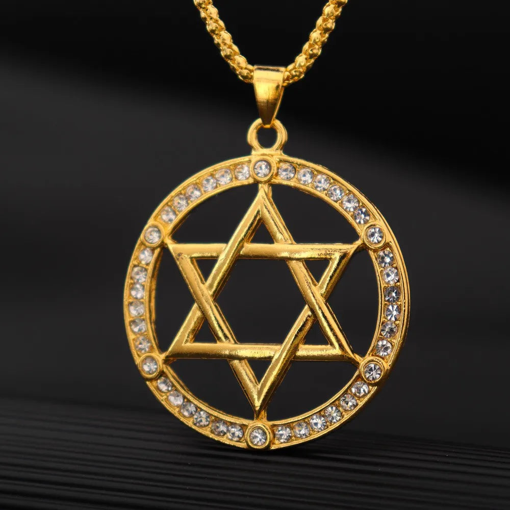 Jewish Hexagonal Star Pendant Necklace — Crystal