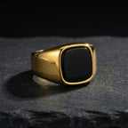 Stylish Black Stone Rings for Men Boys,Waterproof Stainless Steel Geometric Square Ring Signet Ring,Jewelry Gifts for