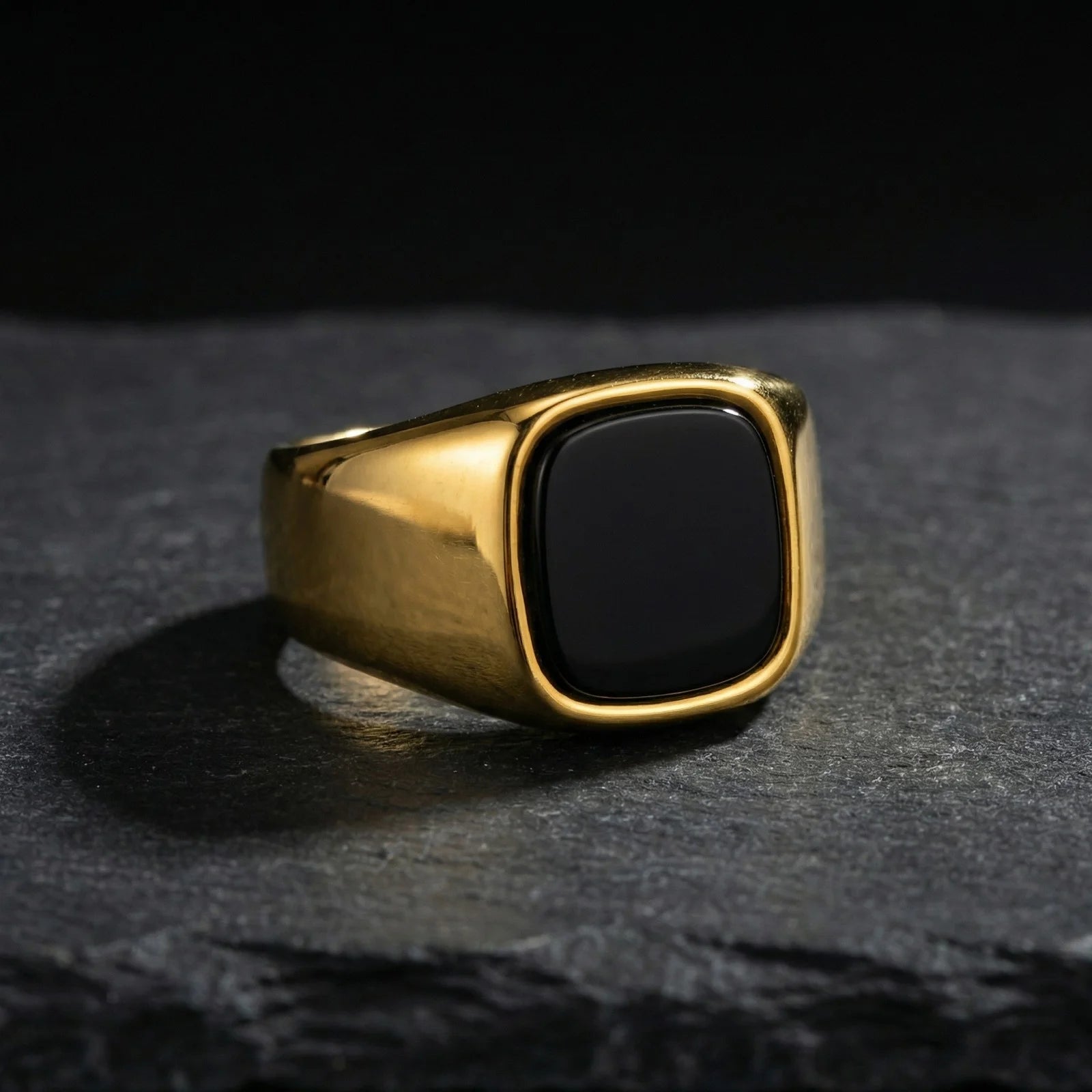 Stylish Black Stone Rings for Men Boys,Waterproof Stainless Steel Geometric Square Ring Signet Ring,Jewelry Gifts for