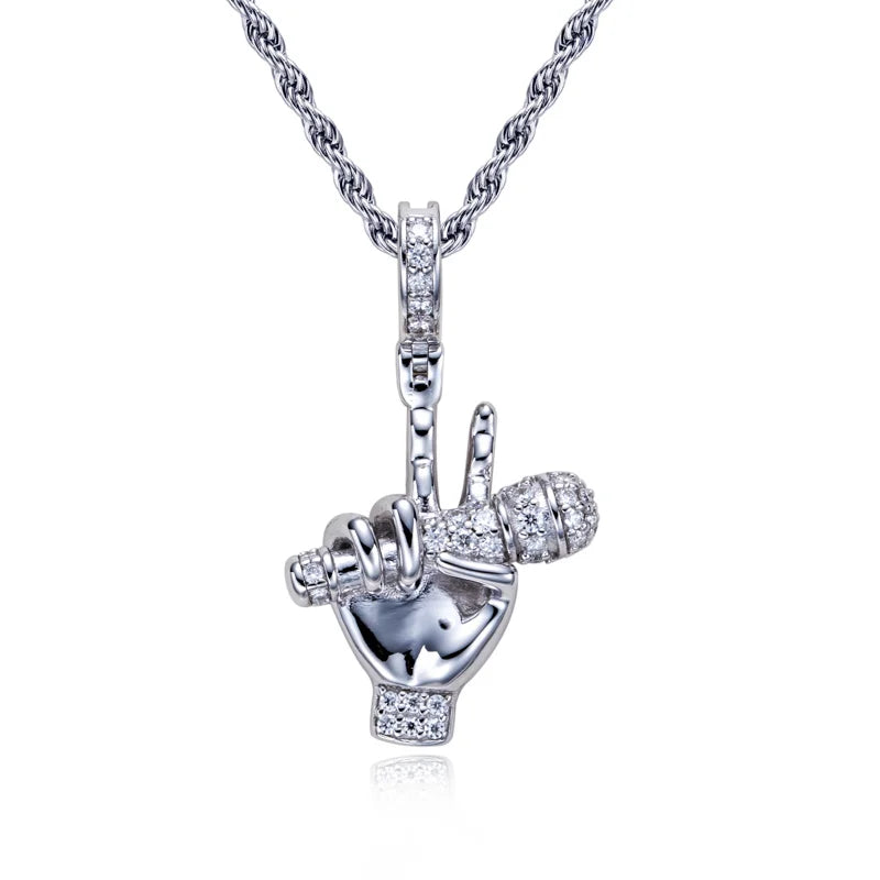 Iced Out Microphone Pendant — 925 Silver