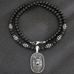 Men's Steampunk Dragon Wolf Head Pendant Necklace For Men Man 8MM Width 70CM Long Agate Stone Bead Chain Stainless